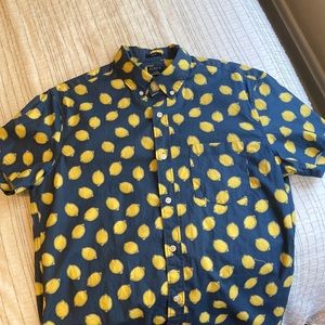 Mens J Crew Short Sleeve Button Down Lemon Print